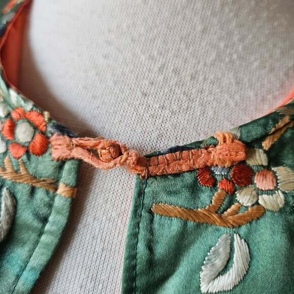 Vintage Chinese Embroidered Silk Robe Green - Picture 4 of 12